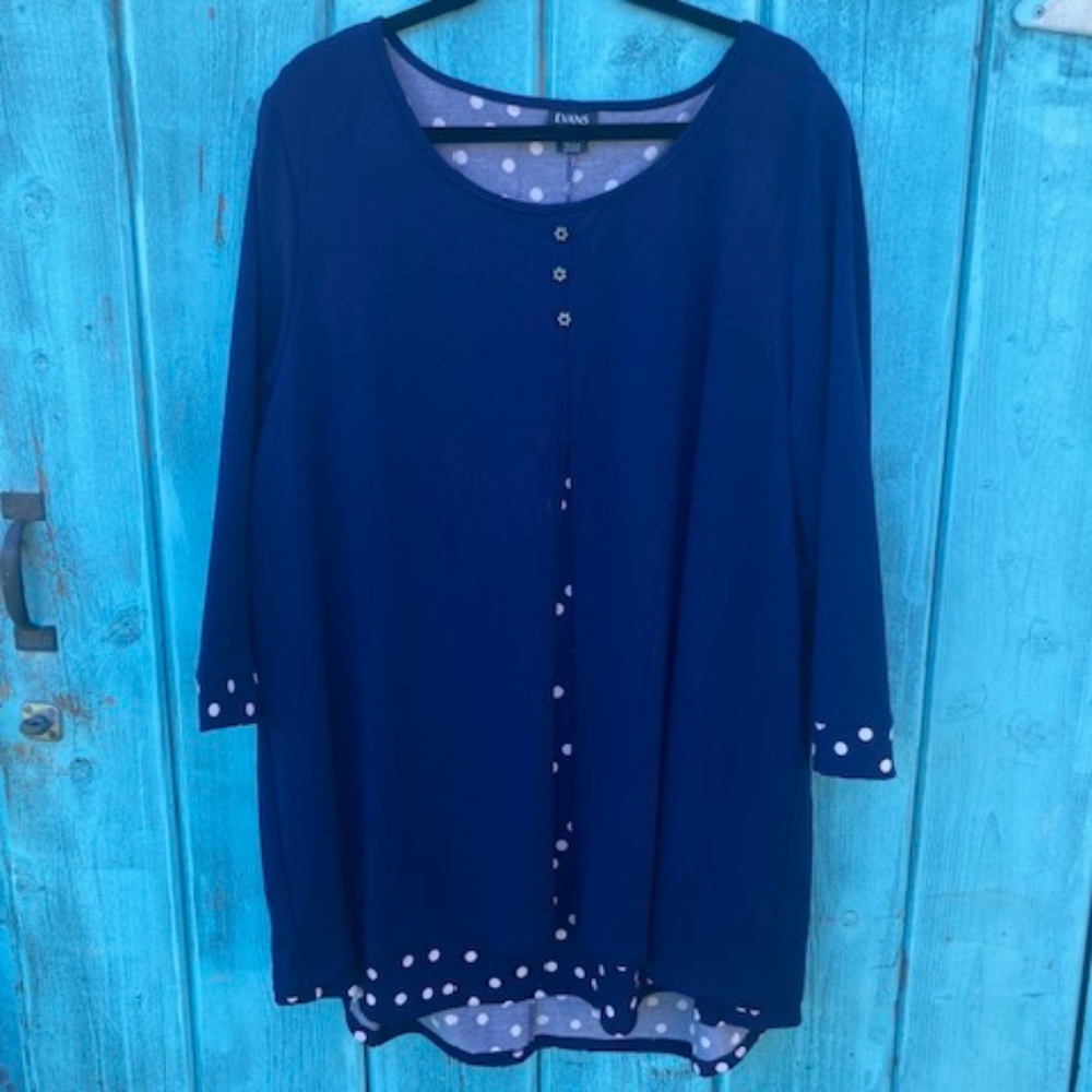 WOMEN'S PLUS SIZE 20 EVANS NAVY with Polka Dots LAYERED TUNIC TOP